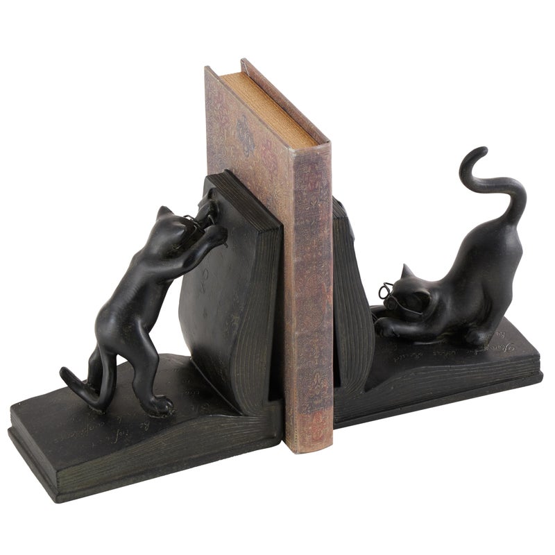 Deco 79 Polystone Cat Decorative Bookends Reading Non Skid Bookends, Set of 2 Office Bookends7"H, 6"W, Black - Image 1